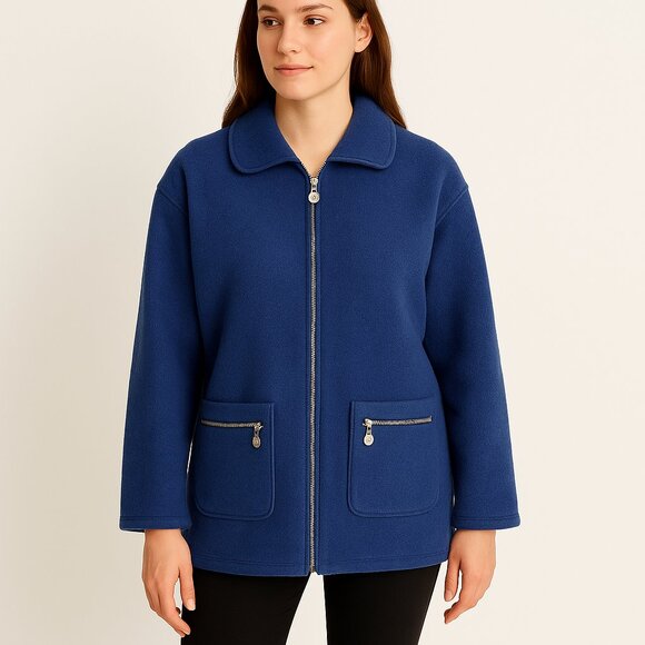 Bernardo Royal Blue Wool Zip Up Jacket Women’s Front Pockets Outerwear Sz L - Picture 1 of 10